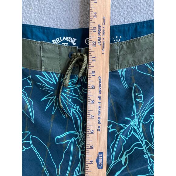 Billabong Swim Trunks 38 Hawaiian Floral Drawstring Recycler Pro Blue Shorts - Picture 10 of 13